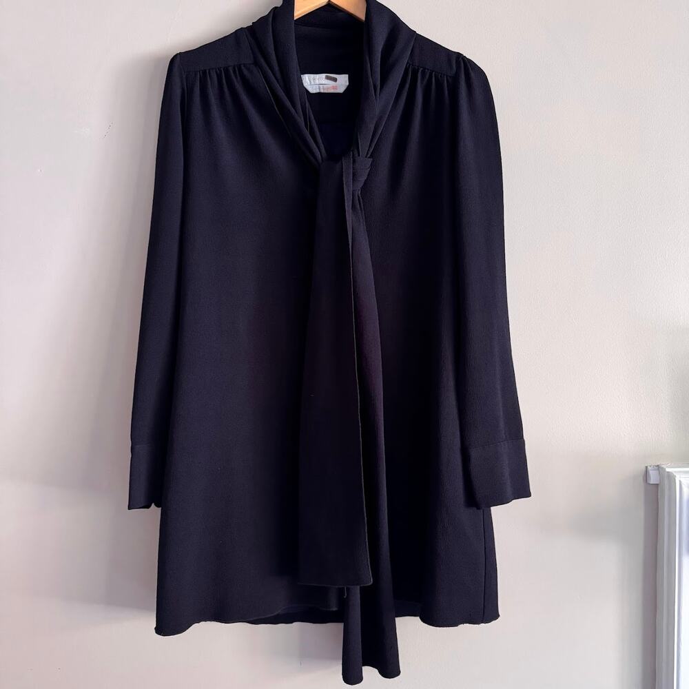 See By Chloe Neck Tie Bow Black Long Sleeve Mini Dress Size 38 US 6